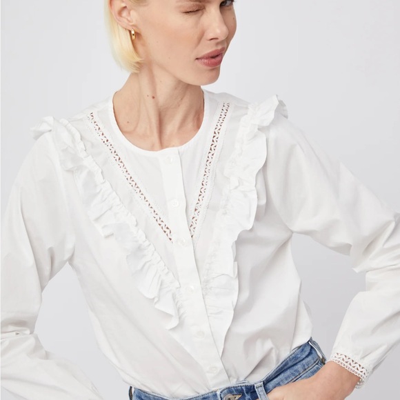 NWT The Shirt Rochelle Behrens Lindsay White Eyelet Button Shirt Poplin Lace L - Picture 4 of 14